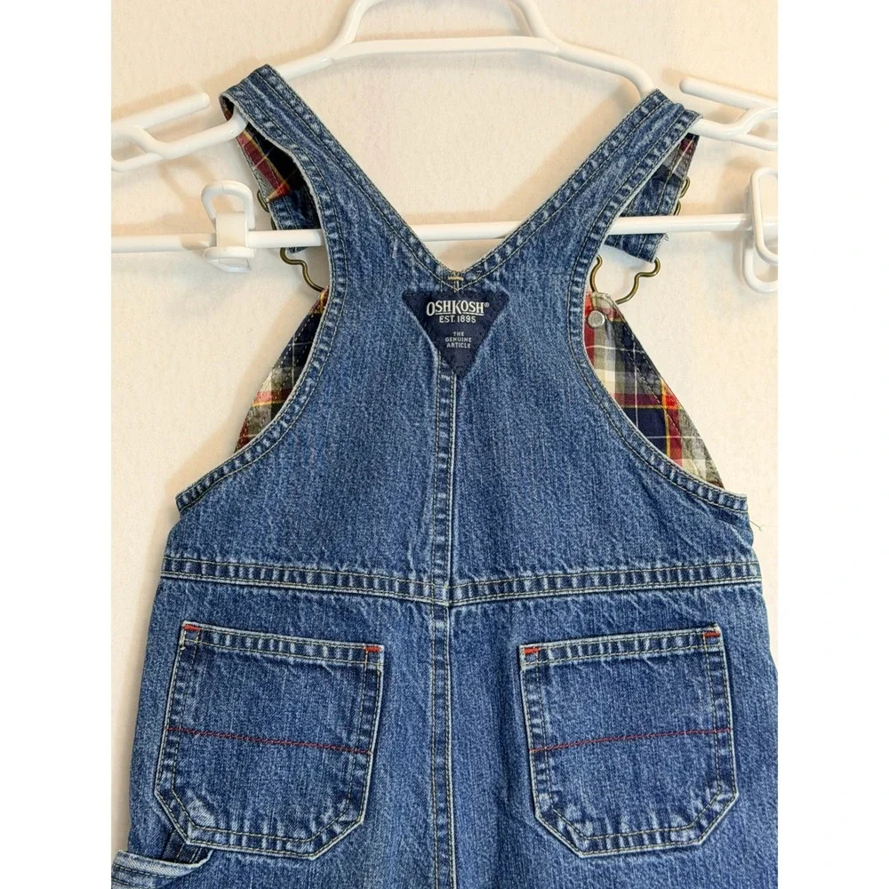 OshKosh Bgosh Baby Boys Plaid Flannel Lined Denim Overalls‎ Blue 12 Months